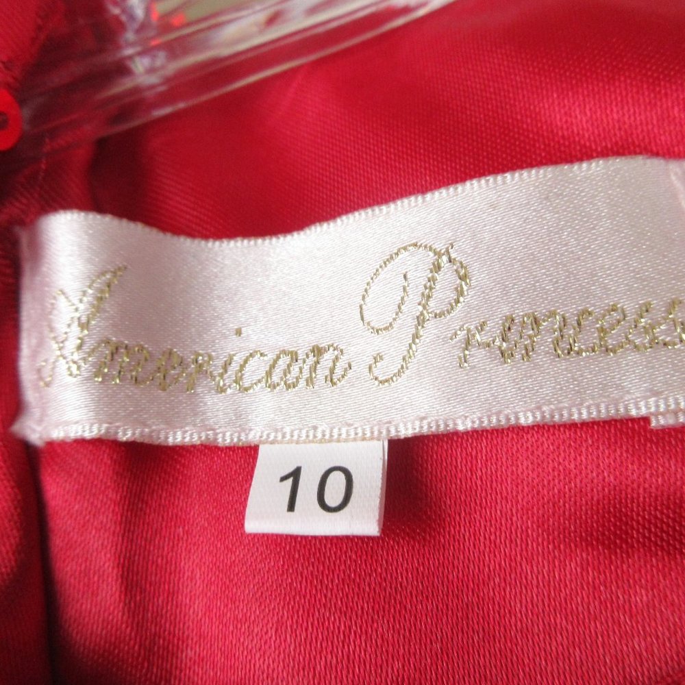 American Princess Red Sequin Sleeveless Dress Size G10 Rosette Floral Embroidery - Picture 6 of 13